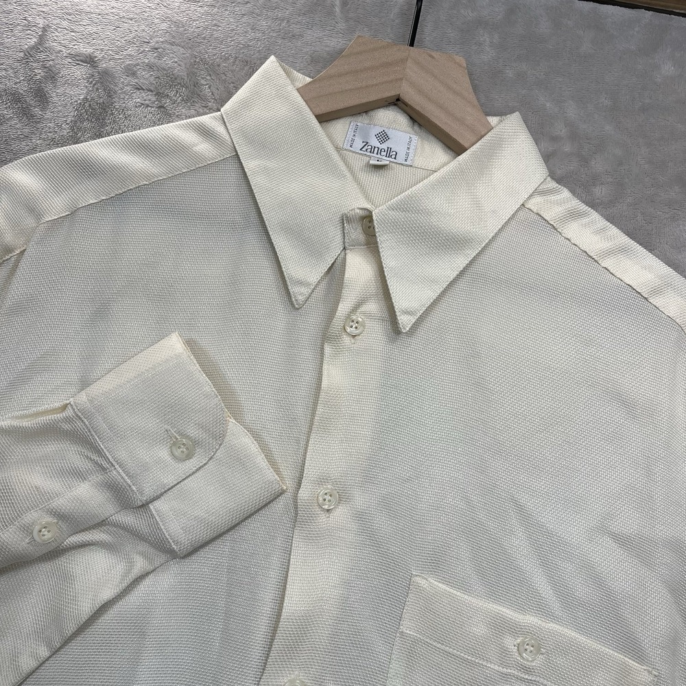Zanella Shirt Mens L Long Sleeve Light Yellow Italy Button Up Cupro Fabric